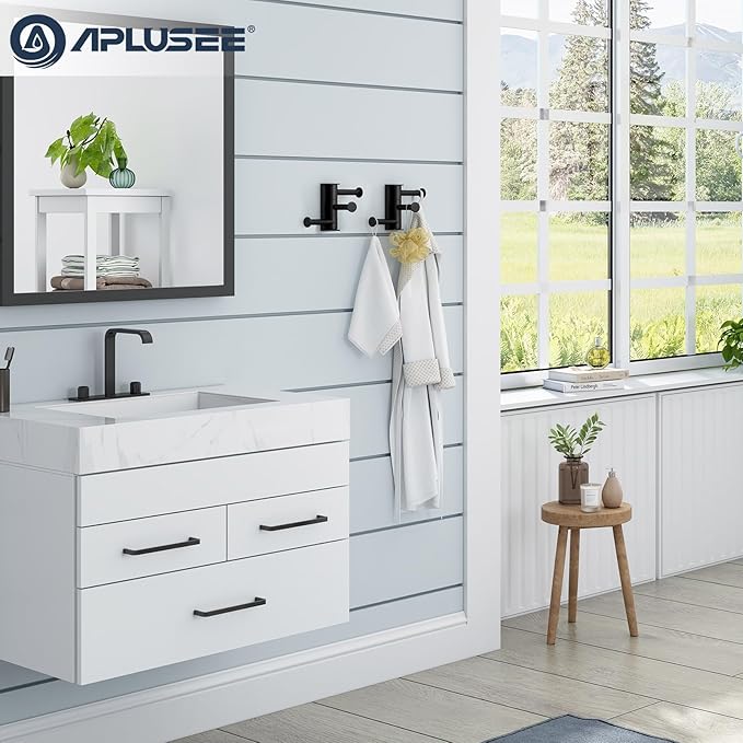 APLusee Swivel Towel Hook for Bathroom 2 Pack, 304 Stainless Steel Matte Black Swivel Coat Hook with 3 Rotating Arms, Flexible Kitchen Towel Hanger Wall Mounted