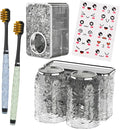 Toothbrush Holders Combo Set for Bathroom，2 Cups Toothbrush Holder Wall Mounted with Organizer，Gift 2 Count Ultra Fine Soft Bristle Crystal Tooth Brush and Wall Mounted Toothpaste Squeezer