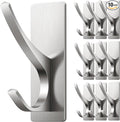 10 Pack Self Adhesive Towel Hooks: Extra Strong 13LB, Stainless Hook for Hanging Loofah, Towels, Coat, Bath Robe Bathroom Shower, Brushed Nickel