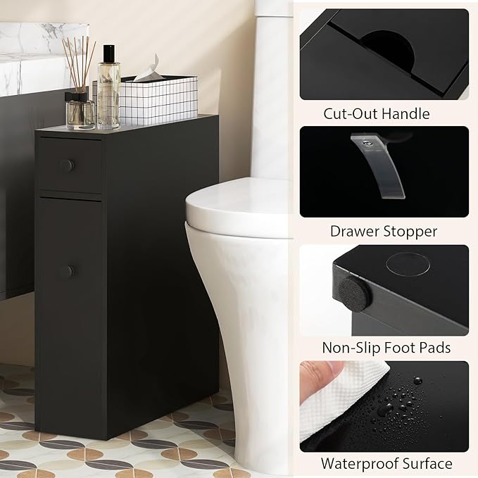 Tangkula Slim Bathroom Cabinet, Free-Standing Storage Cabinet with Slide Out Drawers, Narrow Floor Home Organizer Next to Toilet, Bathroom Toilet Paper Holder, 19 x 6.5 x 23 Inch (Black)