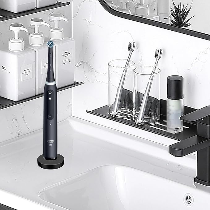 Black Electric Toothbrush Holder for Bathroom, Stainless Steel Freestanding Brush Holder, Compatible with Oral-B iO Series 3/4/5/6, Pro 500/1000/2500/3000/5000/7000/7500, Genius 6000/8000