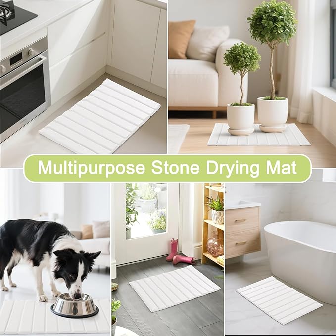 Large Stone Drying Mat for Kitchen Counter, Ultra Absorbent Diatomaceous Earth Mat with PU Leather Cover Stain-resistant Quick Dry/Foldable, Collapsible Dish Mats for Dishes Cups 23.6"x15.3"