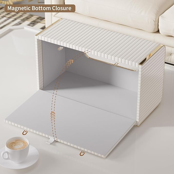 Tissue Box Cover,White Rectangle Leather Tissue Box Holder with Gold-Tone Edging Decoration,Decorative Tissue Cover for Bathroom Toilet Bedroom Living Room Table Desk Office (White, Rectangle)