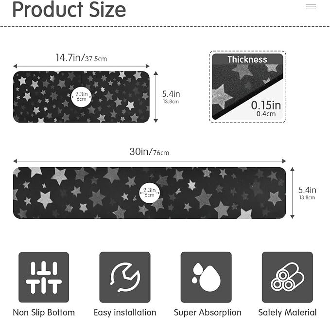 Kitchen Sink Splash Guard 2 PCS 30 Inch Sink Faucet Mat Splash Guard for Bathroom Countertop Water Absorbent Foldable Cuttable Soft Washable Cute Silver and Gray Stars