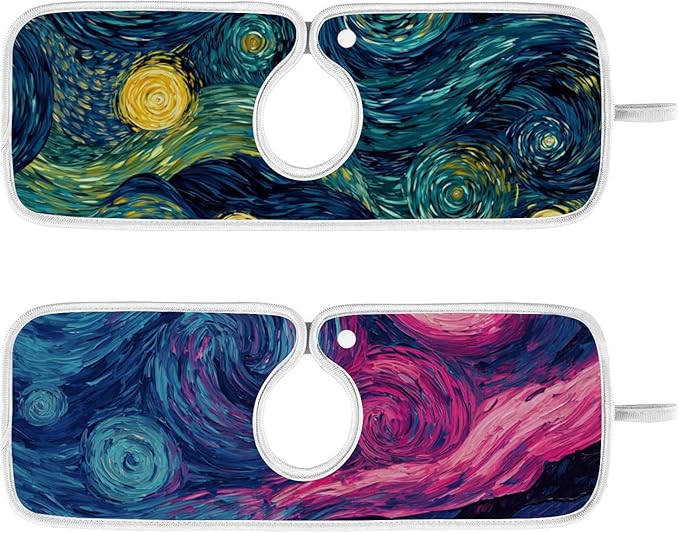 Sink Faucet Absorbing Mat Kitchen Sink Splash Guard Splash Faucet Drip Catcher for Bar RV Bathroom 2PCS 14.9x5.5in Starry Night Sky Swirling Neon Blue