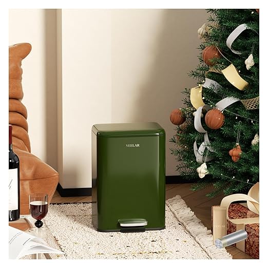Small Bathroom （6 Liter / 1.6 Gallon） Trash Can - Mini Step Garbage Can with Lid, Stainless Steel Trash Bin for Living Room Bedroom (Green)