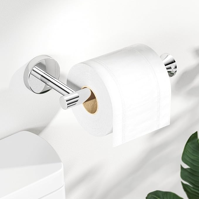 Toilet Paper Holder Wall Mount Bathroom Paper Roll Holder Tissue Handle Stainless Steel for Farmhouse Kitchen Silver Chrome