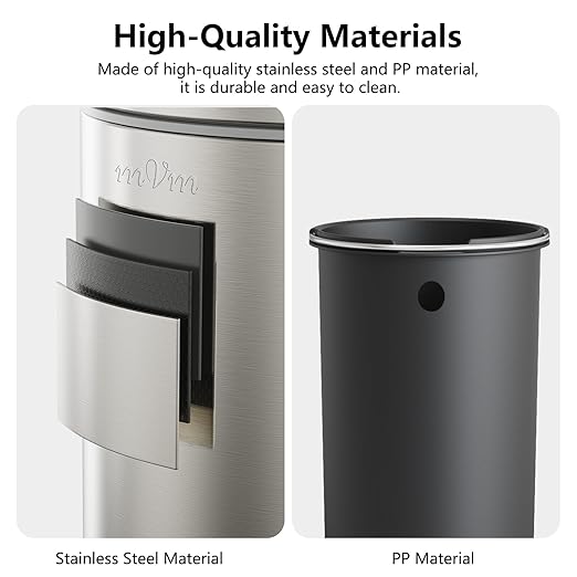mVm 3+0.8 Gal Kitchen Trash Can with Lid, Stainless Steel Step Trash Can for Home Bathroom Office (Tin)