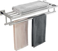 Bathroom Towel Rack 24 Inch Tower Holder with Double Towel Bar Polished Chrome Towel Rack Wall Mounted SUS304 Stainless Steel Hotel Towel Shelf Modern Towel Hanger