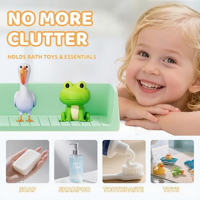 Bathtub Splash Guard for Kids - 2.6 Ft Length with Toy Tray & 11 Strong Suction Cups, Silicone Splash Guard for Easy Clean & Fold,Universal for Tubs,Bathroom & Kitchen Sinks