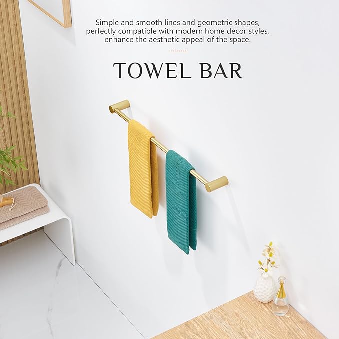 KOKOSIRI Bathroom Towel Bar 20'' Hand Towel Holder Rack for Lavatory and Bathroom Hardware Wall Mounted Brushed Gold Stainless Steel, B4007BG-L20
