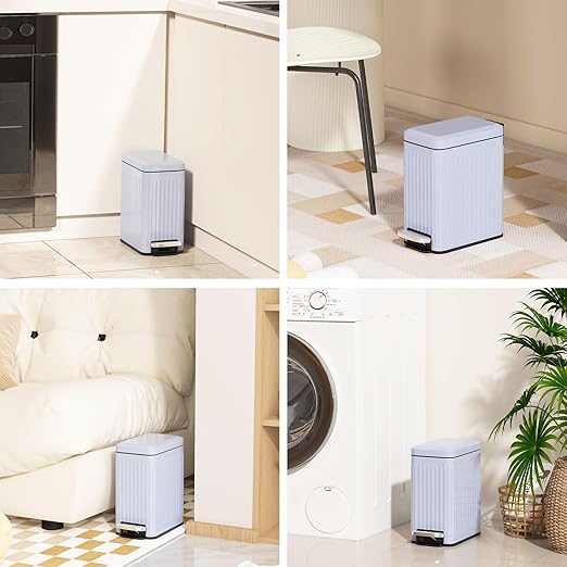 Slim Bathroom Garbage Can,6 Liter/1.6 Gallon Stainless Steel Trash Can with lid Soft Close,Small Garbage Cans for Bedroom, Office, Kitchen,Grey