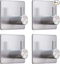 VIS'V Adhesive Towel Hooks, Waterproof Shower Wall Stick on Hooks, 2 Extra Adhesive Strips, Silver, 4 Pcs