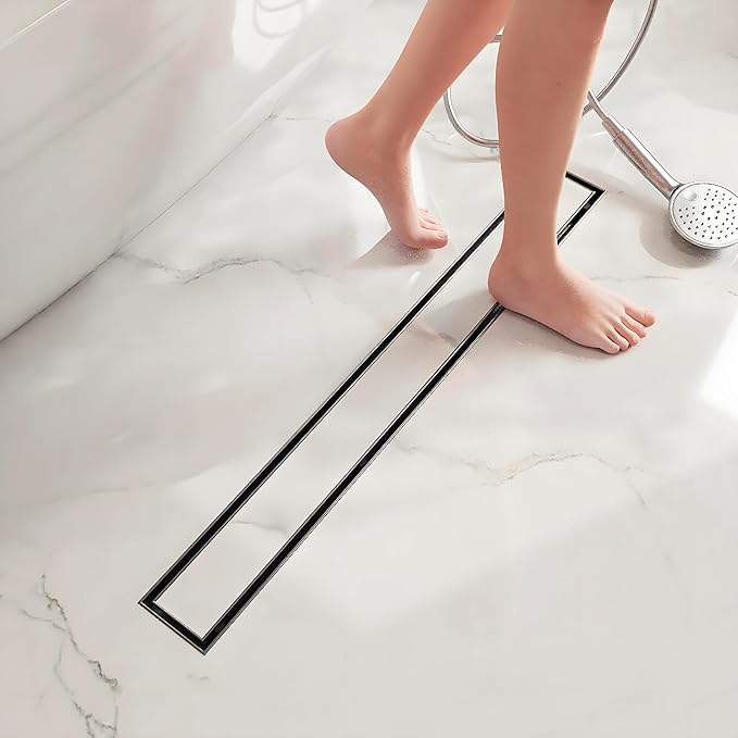 Neodrain 32 in Matte Black Linear Shower Drain- with 2-in-1 Flat & Tile Insert Cover, 304 Stainless Steel Rectangle Shower Floor Drain,Floor Shower Drain