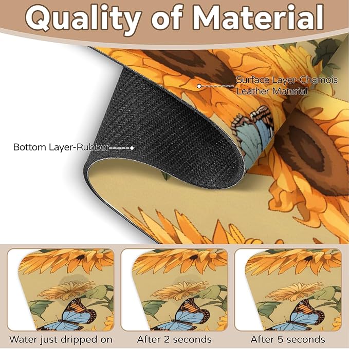 Sunflower Butterfly Pattern Kitchen Faucet Mat Splash Guard, 15.4”x5.7” Absorbent Quick Drying Sink Mat for Countertop Protection, Draining Mat Sink Protectors For Kitchen Bathroom, 2 Pack
