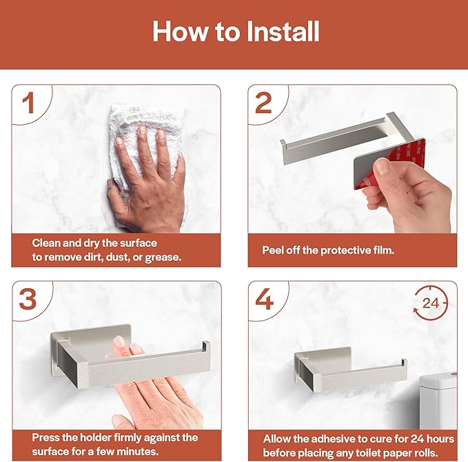 Toilet Paper Holder Self Adhesive, Toilet Paper Roll Holder No-Drill for Bathroom, Washroom,SUS 304 Stainless Steel,Adhesive Tissue Holder