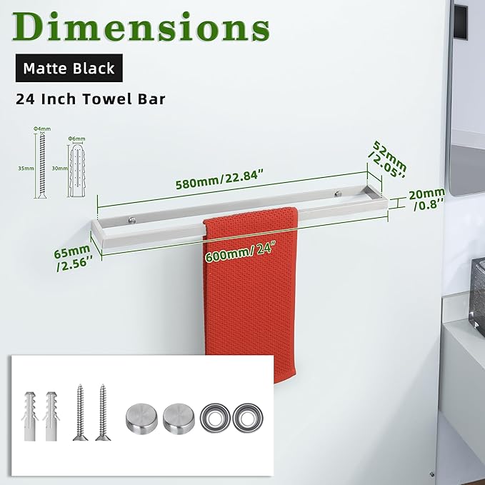 Alise Bath Towel Bar,Wall Mount Towel Holder Towel Rack Towel Hanger for Bathroom Lavatory,24 Inch SUS304 Stainless Steel Towel Rail,Brushed Finish
