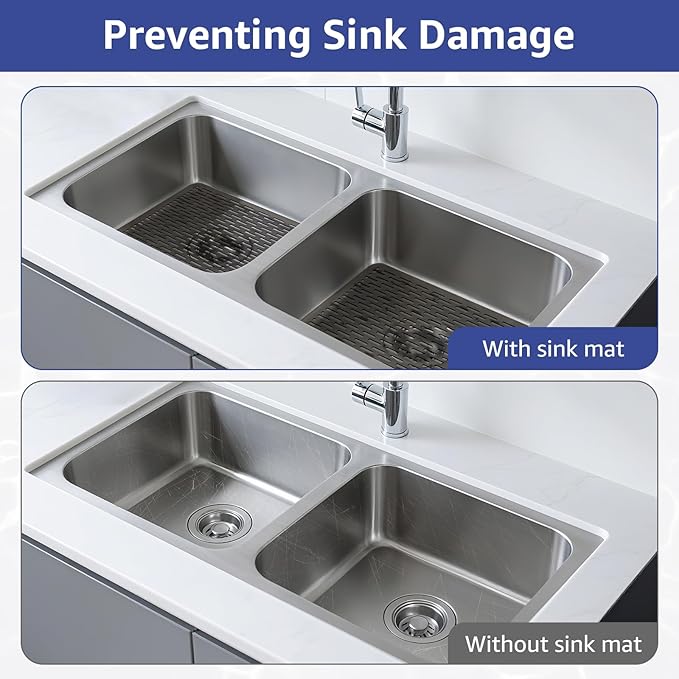 Yolife 2 Pack Kitchen Sink Mats,15.8inch x 12inch PVC Sink Protector Mat for Stainless Steel, Sink Drainer Mat Dish Drying Mat Protector Prevents Scratches,Dishes and Glassware
