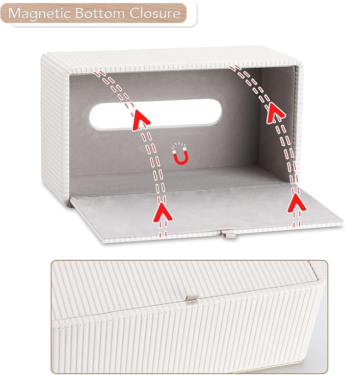 GORESE Rectangle Tissue Box Cover for Kleenex, PU Leather Tissue Box Holder, Rectangular Decorative Tissue Covers for 120(3-Ply)/160(2-Ply) Tissue Box, Cream White