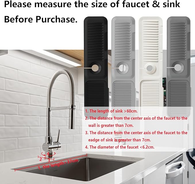 Kitchen Sink Splash Guard Silicone Faucet Handle Drip Catcher Tray Sink Protector for Kitchen Sink Sponge Holder for Kitchen Sink Faucet Mat Fits Faucet Tube within 2.5" (dark grey, 24'')