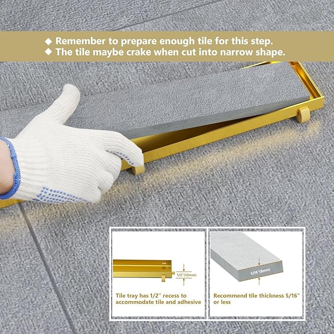 Neodrain 48-Inch Linear Shower Drain with Tile Insert Grate, Golden 304 Stainless Steel Rectangle Shower Floor Drain, Linear Drain with Leveling Feet, Hair Strainer