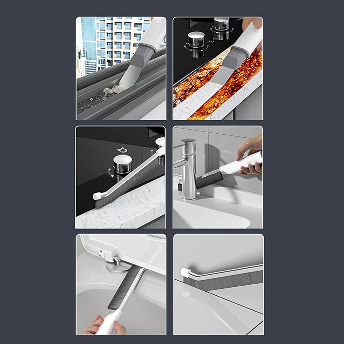 Crevice Brush – Hard Bristles Cleaning Tool with Stainless Steel Scraper for Grout Toilet Baseboard Window Screen Stove Slide Door, Household Bathroom Kitchen Small Space Corner Cleaners Accessory