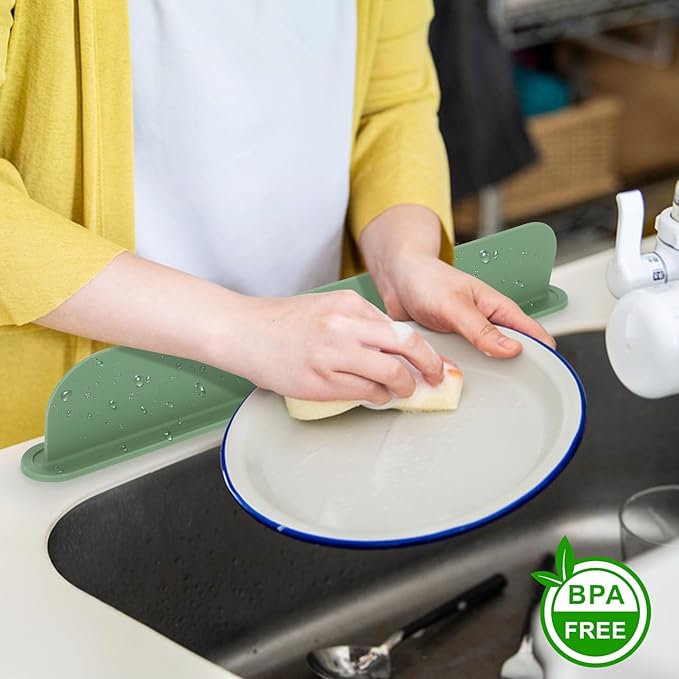 19.29 inch Silicone Sink Splash Guard, Splash Guard for Kitchen Sink Area, Backsplash Protector for Kitchen Countertop & Bathroom Bathtub with Non-Slip Strong Suction, Sage Green