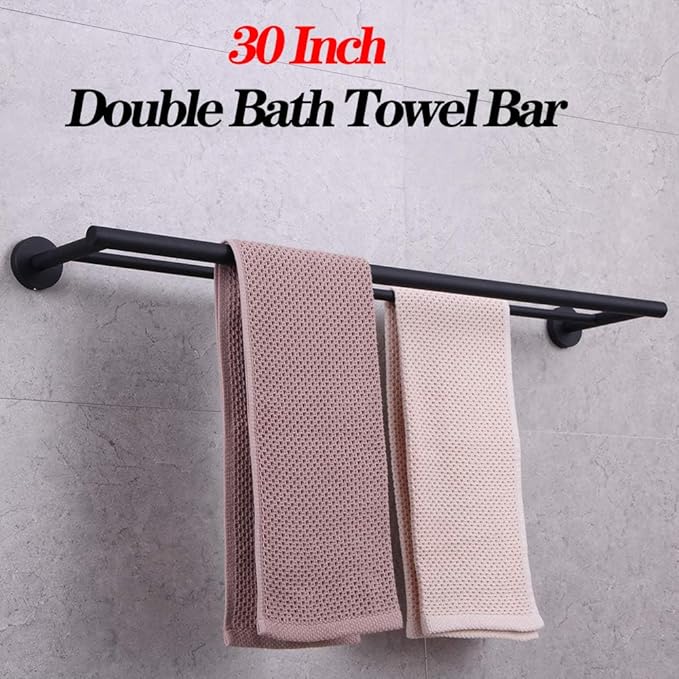 GERZWY 30-Inch Bathroom Double Towel Bar SUS 304 Stainless Steel Bath Towel Bar Matte Black Modern Style Wall Mount AG1102C75-BK