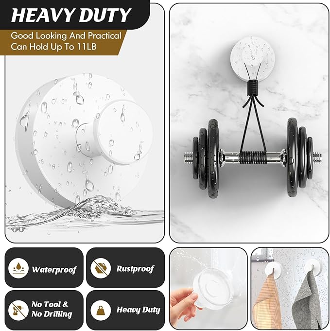Suction Cup Hooks for Shower,Removable Shower Towel Suction Hooks for Bathroom Wall,Kitchen,Glass,Mirror,Tile to Hang Robes,Loofah-White(4-Pack)