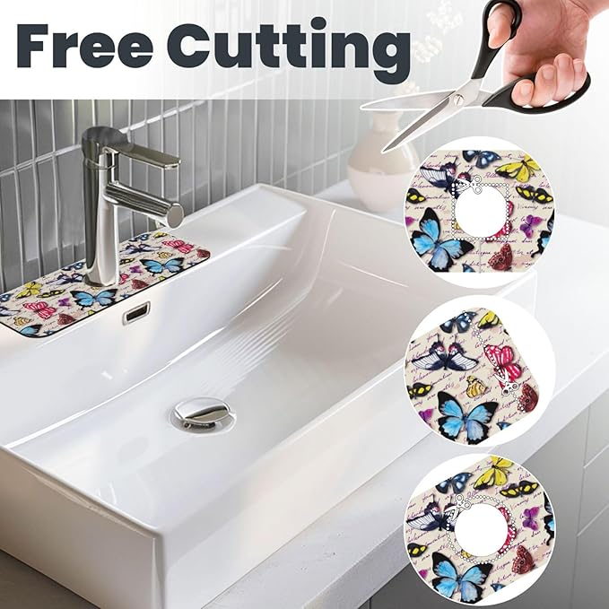 Butterfly Beautiful Vintage Butterflies Kitchen Sink Splash Guard Faucet Mat 1 Pcs, Absorbent Fast Drying Mat Gadgets Splash Guard For Bathroom 15 X 5.5 Inches