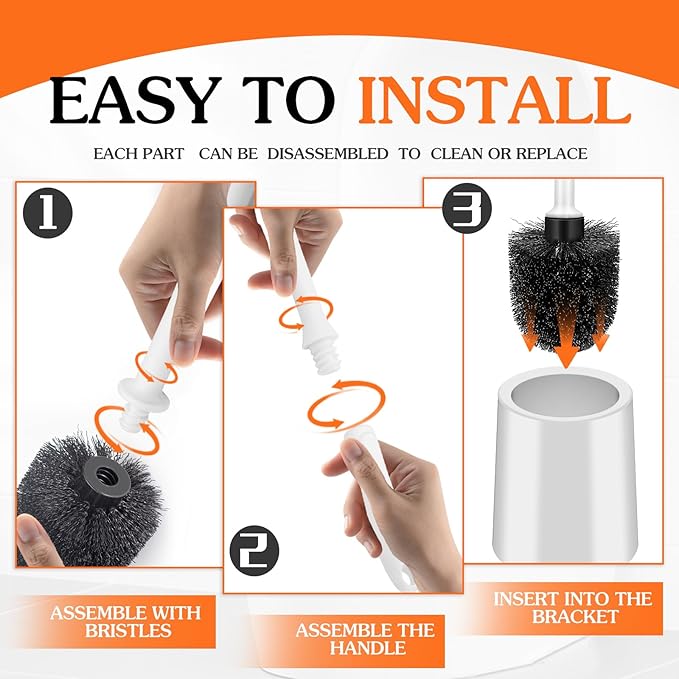 Toilet Brush and Holder Set, 3 Pack Long Handle Non-Slip Grip Toilet Bowl Brush, Hard Toilet Brush, Deep Cleaning for Bathroom Toilets, Easy to Assemble White ﻿