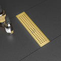 SaniteModar Linear Shower Drain, Gold Shower Drain 12 inch with Removable Grate,Brushed 304 Stainless Steel Linear Drain with Hair Strainer & Leveling Feet
