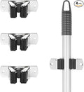 Superio Mop and Broom Holder, Set of 4 Single Piece Hooks, Stainless Steel Wall Mount Cleaning Storage Tool Organizer, Heavy-Duty Hook for Kitchen, Closet Garage, and Office