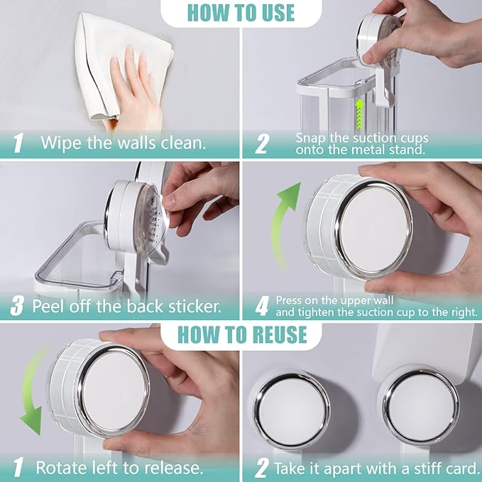 Toothbrush Holders Wall Mounted for Bathrooms, Suction Cup Electric Tooth Brush and Toothpaste Organizer Razor Holder for Shower, Countertop, Vanity, Clear