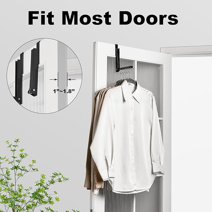 2 Pack Over The Door Hooks Hanger for Clothes, Foldable Over The Door Drying Rack for Laundry, Overdoor Hanger Hook with 6 Groves for Towel, Coat, Black