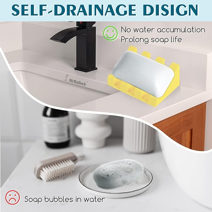Silicone Soap Dish for Bar Soap Holder for Shower Bathroom Self Draining Waterfall Drying Tray Keep Soap Bars Dry Clean & Easy Cleaning (Yellow, 2)