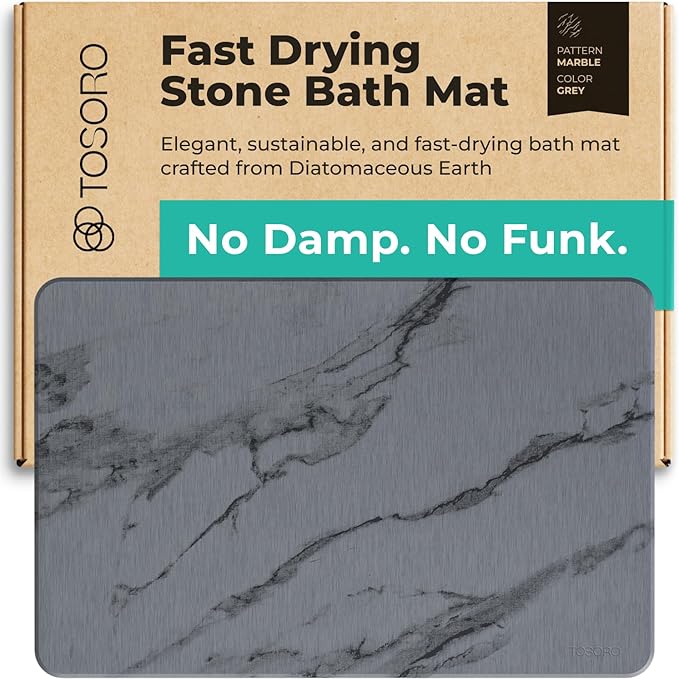 Stone Bath Mat Diatomaceous Earth Shower Mat Non-Slip Super Absorbent Diatomite Stone Bath Mats for Bathroom Floor Quick Drying Natural Easy to Clean (23.5 x 15) - Graphite