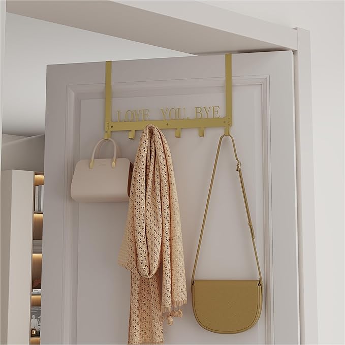 Over The Door Hooks for Hanging, Love You, Bye, Over The Door Hanger, Over The Door Towel Rack for Bathroom Bathroom Towel Holder Towels Hanger (Gold, 1 Pack)