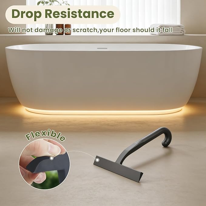 Shower Squeegee for Glass Doors - Ergonomic Round Grip, All-in-One Silicene Design with Built-in Hook Design for Easy Hanging, Efficient for Bathroom, Tile Wall, Car