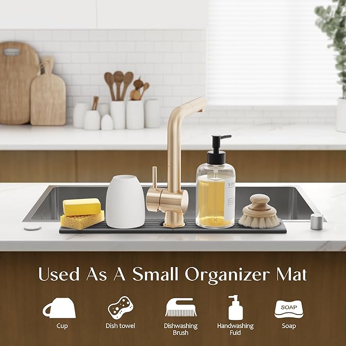 Kitchen Sink Splash Guard – Stone Diatomite Faucet Drying Matt, Modern Kitchen Sink Accessories for Countertop (Dark Grey, 23.6"x3.9")