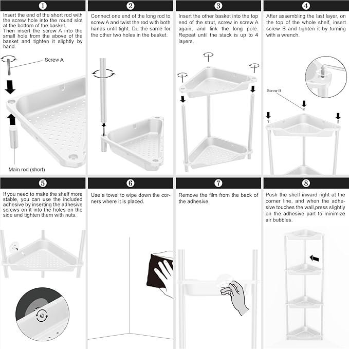 ODesign 4 Tier Corner Shower Caddy,Corner Shower Shelves for Living Room Bedroom Bathroom,Shower Table,Plastic Metal Splicing Ground Cabinet Storage Rack,10.8 x 10.8 x 44.6 inches White-Rustproof