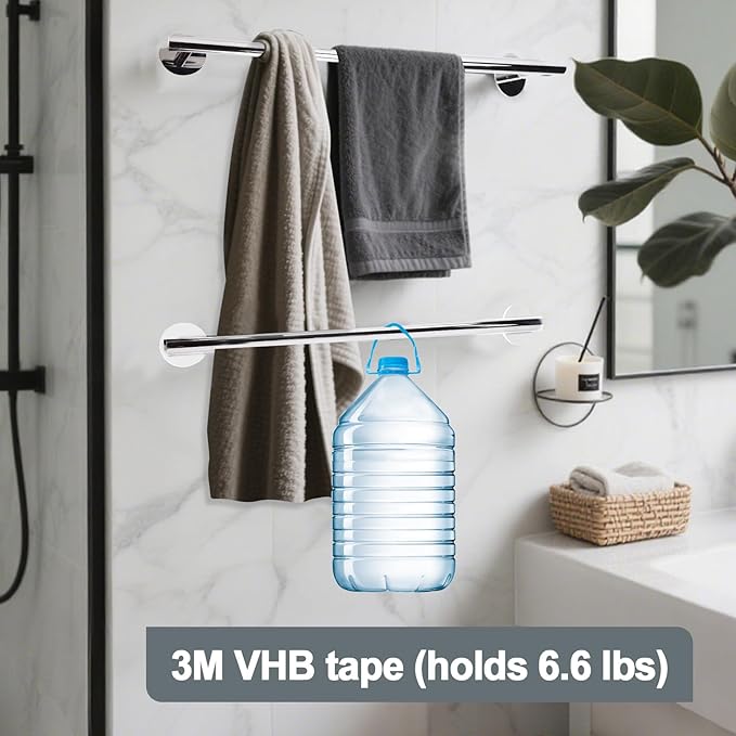 Polished Chrome Towel Bars, AcGlbauric 23.6-Inch Towel Racks for Bathroom or Kitchen Wall-Mounted, SUS304 Stainless Steel Towel Rod,Easy Install No Drill Bathroom Furniture