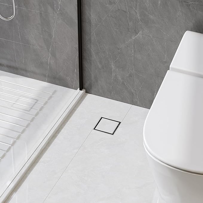 Neodrain 6-Inch Square Shower Drain with Tile Insert Grate, Professional Brushed 304 Stainless Steel Rectangle Shower Floor Drain Manufacturer, Floor Shower Drain with Shower Drain Base