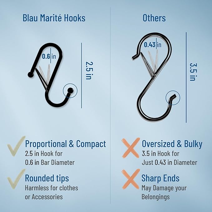 10-Pack Metal S Hooks for Hanging – Heavy-Duty S-Shaped Hook with Safety Buckle – Fits Bars up to 0.6 in – Anti-Drop Hooks for Kitchen, Pot Racks & Towel Bars – Black (Small)