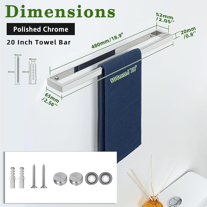 Alise Bath Towel Bar,Wall Mount Towel Holder Towel Rack Towel Hanger for Bathroom Lavatory,20 Inch SUS304 Stainless Steel Towel Rail,Polished Chrome