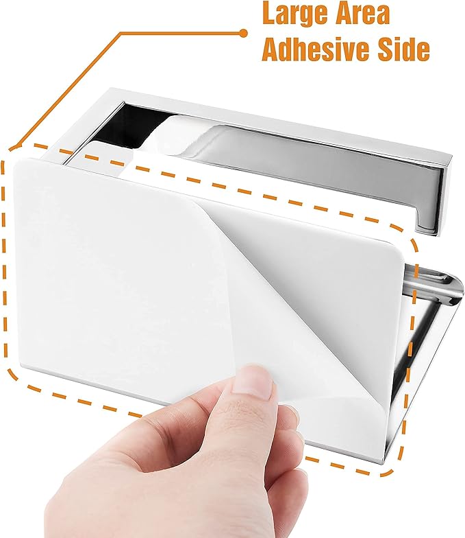 HITSLAM Toilet Paper Holder with Shelf, Stick on Chrome Tissue Roll Holder Self Adhesive or Wall-Mount with Storage Shelf for Bathroom