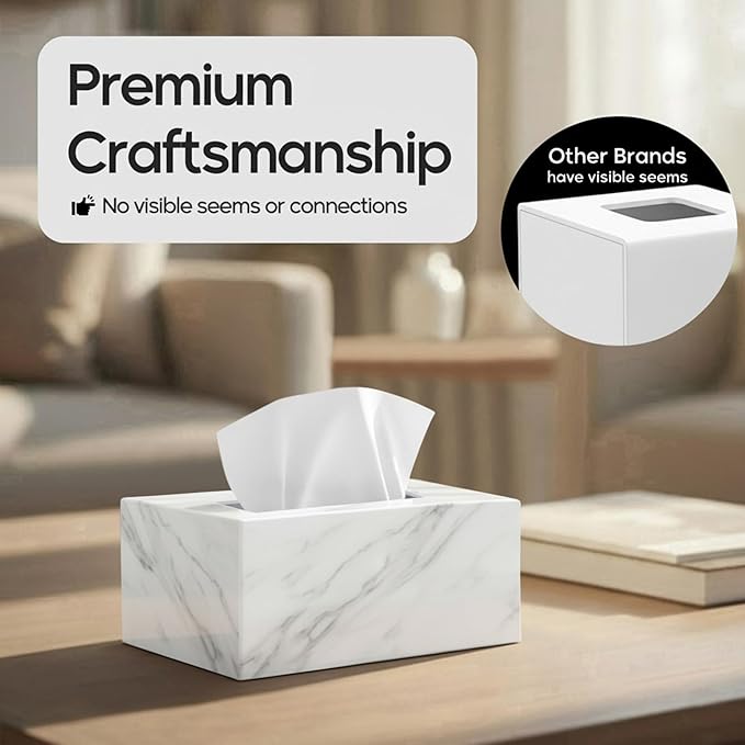 Tissue Box Cover Rectangle - Tissue Box Holder Rectangular - Compatible with Kleenex - Acrylic Marble Bathroom Accessories Decor