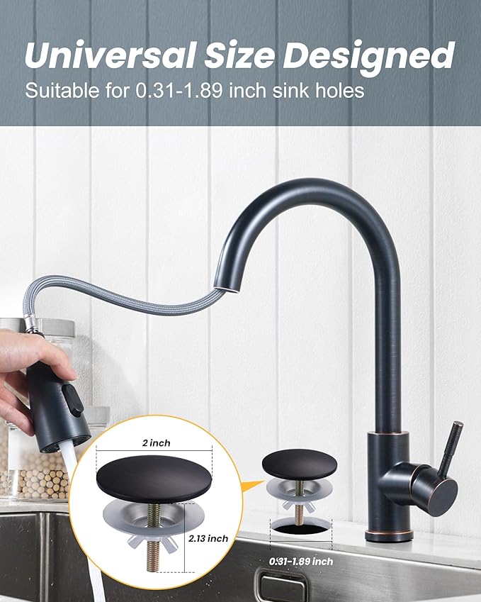 Kitchen Sink Hole Cover, 2 PCS Faucet Hole Cover for Kitchen Sink, Tap Hole Plate Stopper Cover Blanking Brass Metal Plug, Sink Countertop Hole Cap Cover, Oil Rubbed Bronze