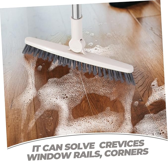 FRCOLOR Rotatable Long Handle Floor Scrub Brush with Stiff Bristles for Shower Cleaning Grout Window Tracks Crevices Multi Purpose Tool for Bathroom Kitchen Floors and Outdoor Use