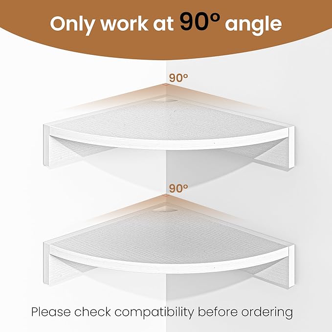 Fun Memories Corner Shelf Wall Mount, Wood Floating Corner Shelves, Corner Wall Shelf for Bedroom, Bathroom, Kitchen, Living Room (White, 3 Pack)